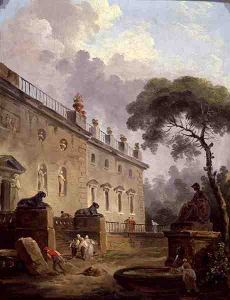 Villa Madamas terrasse (olie på panel) af Hubert Robert