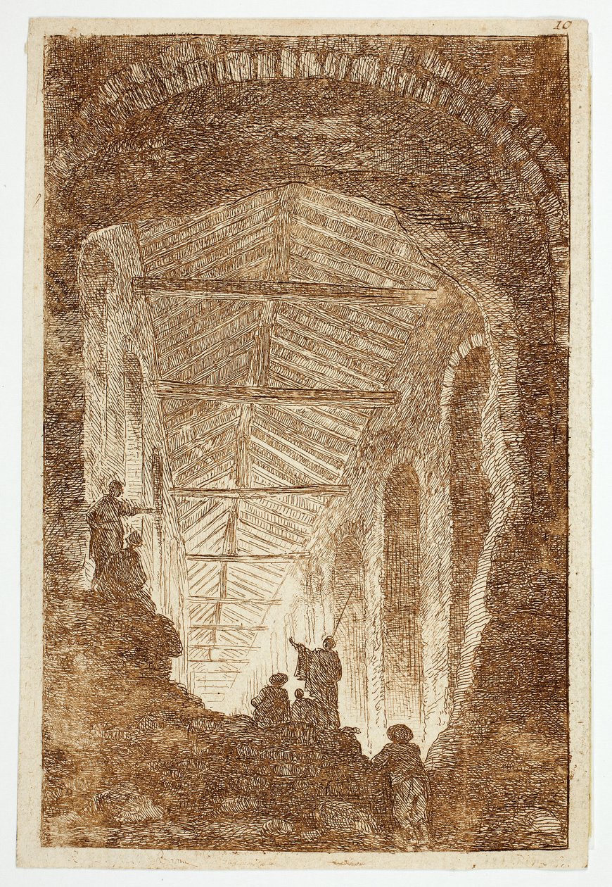 Det antikke galleri, planche ti fra Les Soirées de Rome af Hubert Robert