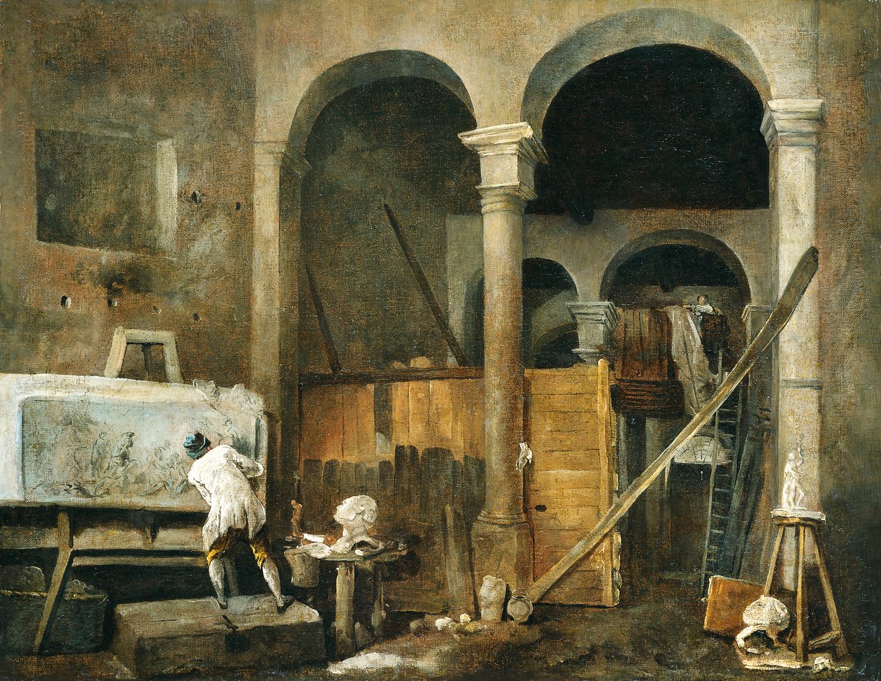 Kunstnerens atelier af Hubert Robert