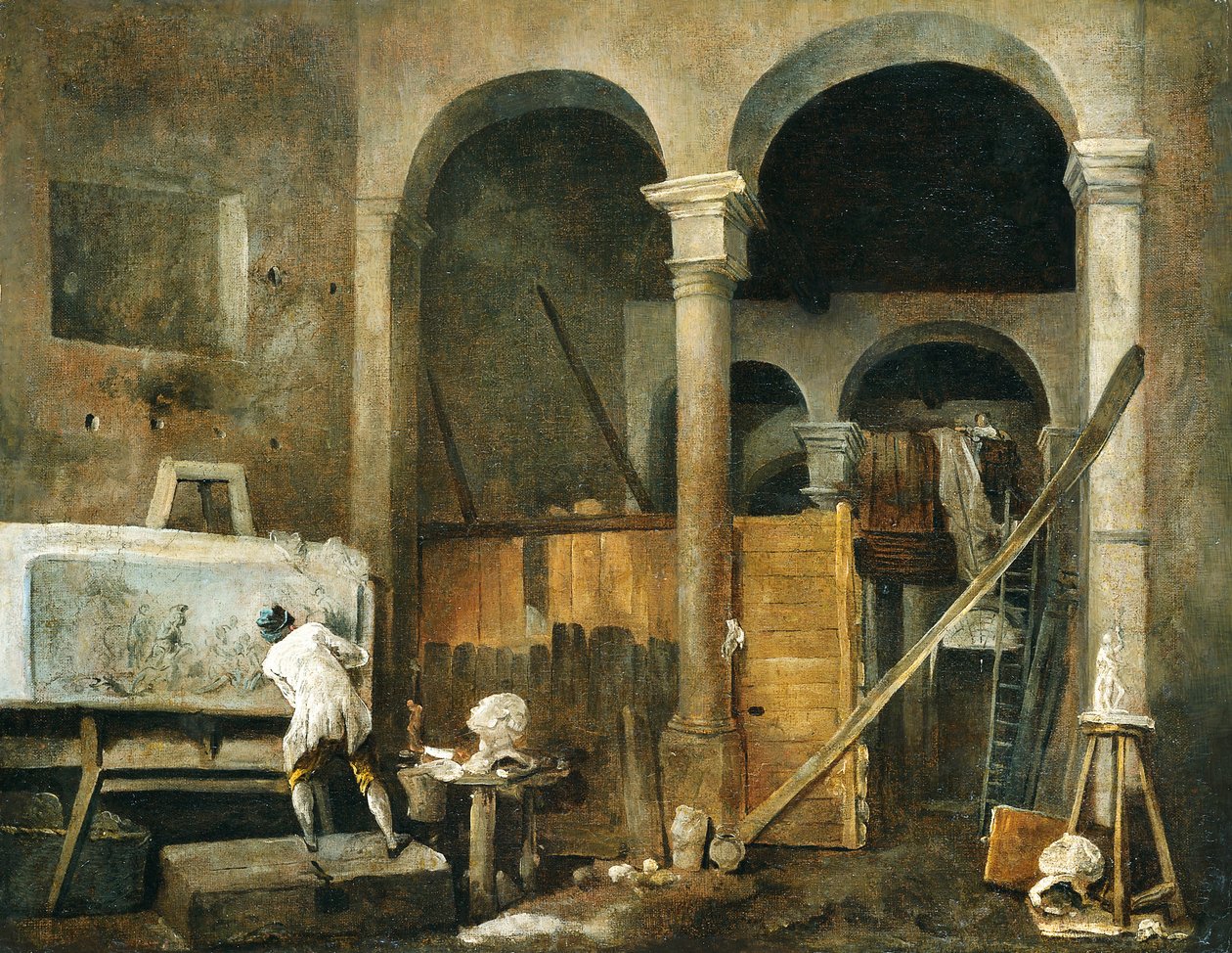Kunstnerens atelier, ca. 1760 (olie på lærred) af Hubert Robert