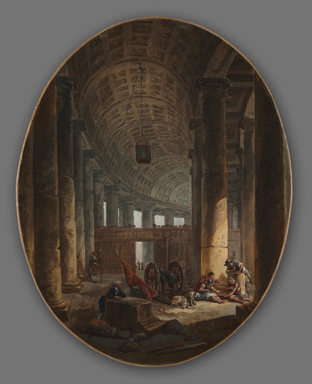 St. Peters søjlegang, Rom, under konklaven, ca. 1769. af Hubert Robert