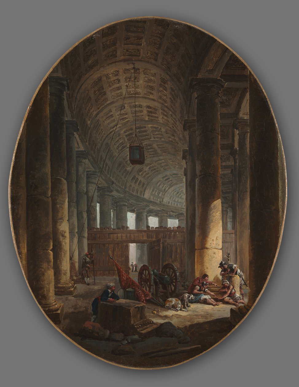 St. Peters søjlegang, Rom, under konklaven, ca. 1769 af Hubert Robert