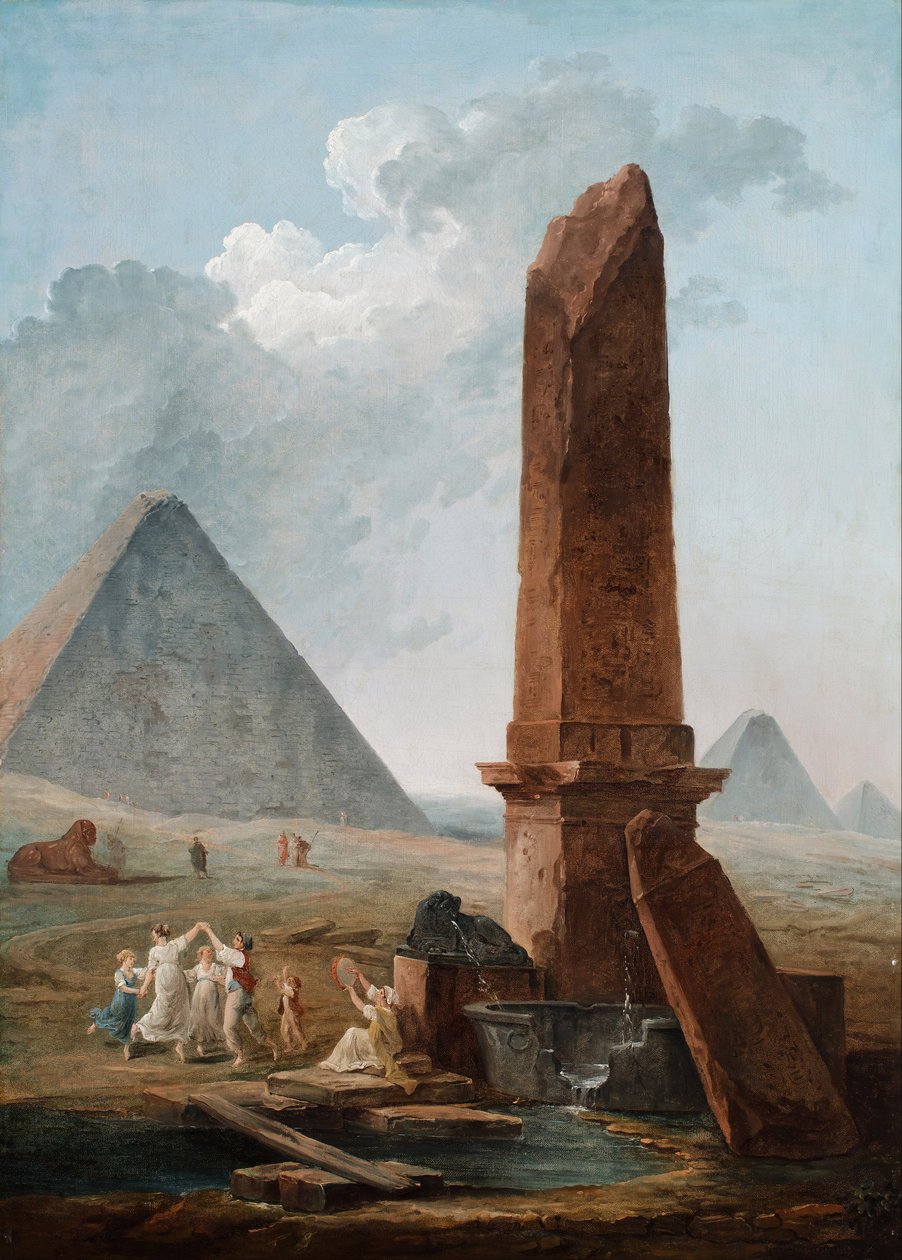 Farandole midt i egyptiske monumenter af Hubert Robert