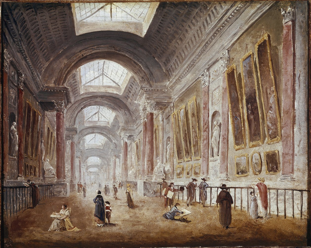 The Grande Galerie of the Louvre (olie på lærred, ca. 1798) af Hubert Robert