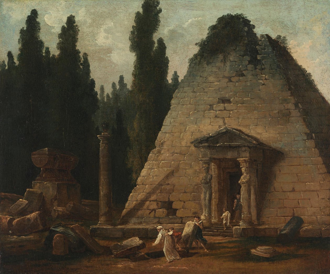 Pyramiden i Mauperthuis’ haver af Hubert Robert