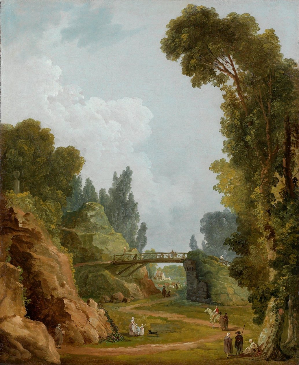 Den rustikke bro, Château de Méréville, Frankrig af Hubert Robert