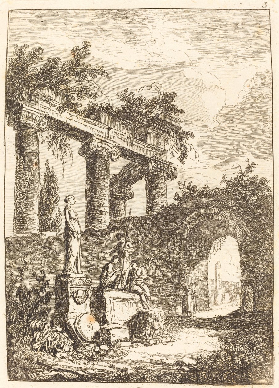 Statuen før ruinerne af Hubert Robert