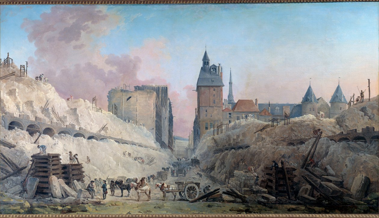 Nedrivningen af husene i Pont au Change i 1788 Maleri af Hubert Robert (1733-1808) 1788 Søn. 0,86x1,59 m Paris, Musee Carnavalet af Hubert Robert