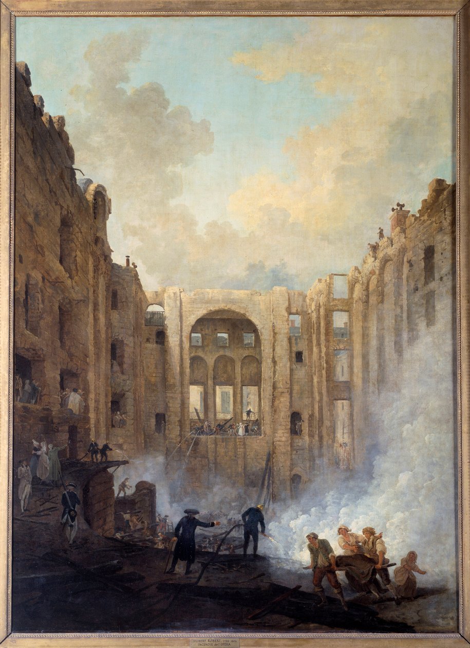 Operaens ild i Palais Royal (Paris). Maleri af Hubert Robert (1733-1808) af Hubert Robert