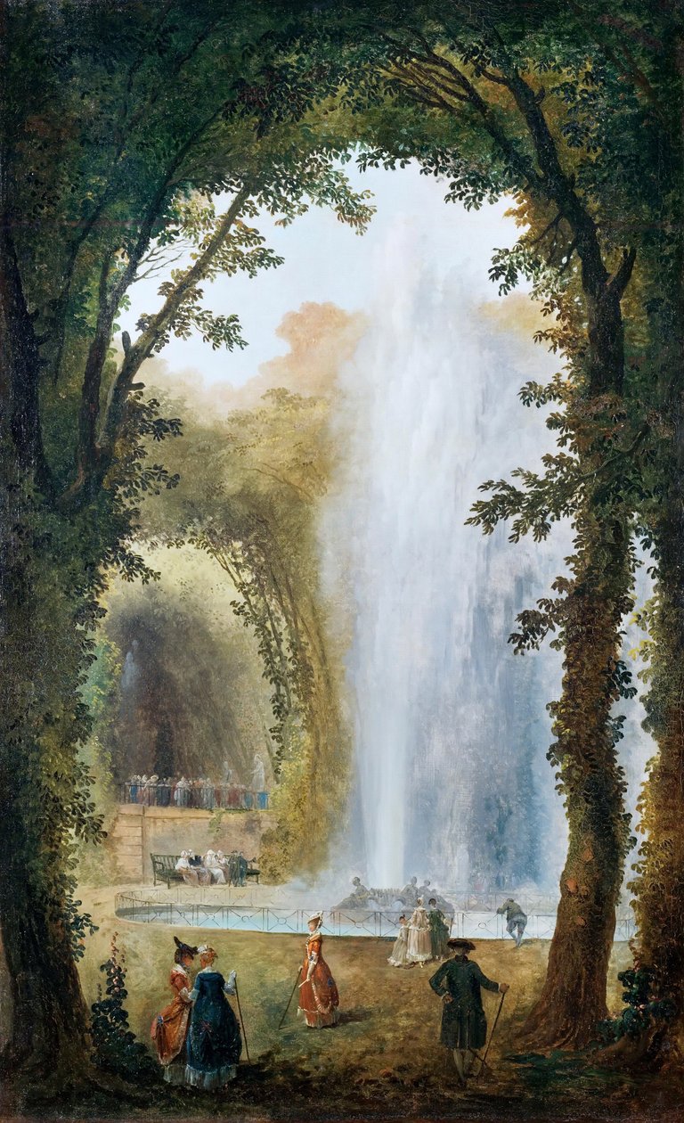 Springvandet i musernes Grove ved Chateau de Marly af Hubert Robert