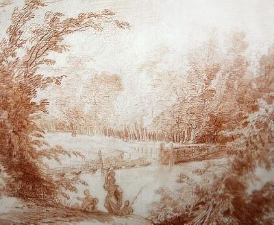 Haven til Claude-Henri Watelets landsted ved Le Moulin-Joli (rødt kridt på papir) af Hubert Robert