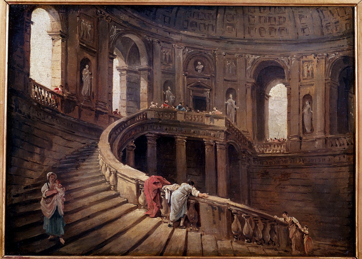 Den roterende trappe af Palazzo Farnese a Caprarola maleri af Hubert Robert (1733-1808) 1700-tallet søn. 0,24x0,33 m af Hubert Robert
