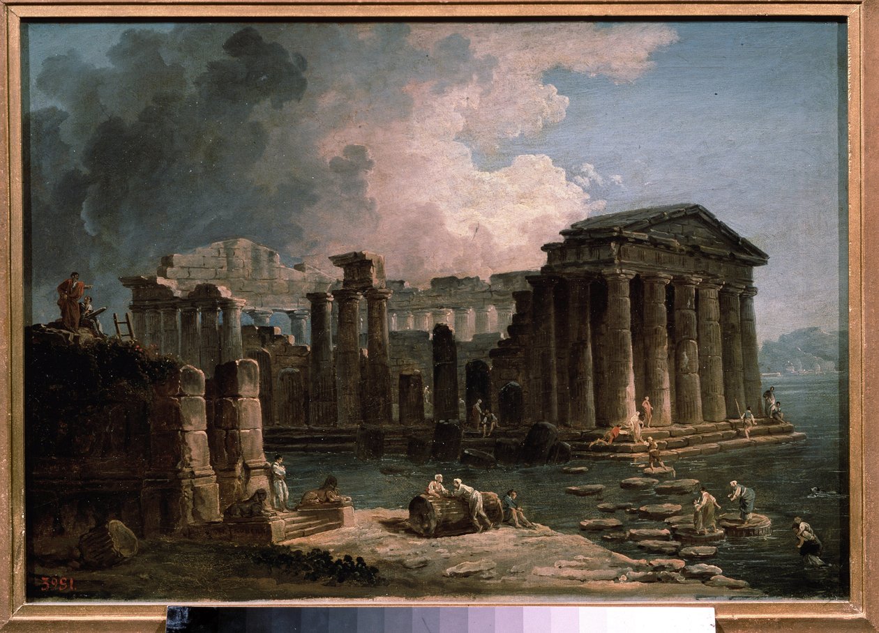 Et tempel omgivet af vand. Maleri af Hubert Robert (1733-1808), olie på lærred, ca. 1780, fransk kunst. State A. Pushkin Museum of Fine Arts, Moskva. af Hubert Robert
