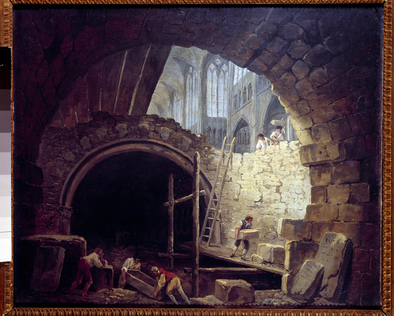 Krænkelse af kongernes kældre i Saint Denis basilika i oktober 1793. Maleri af Hubert Robert (1733-1808) af Hubert Robert