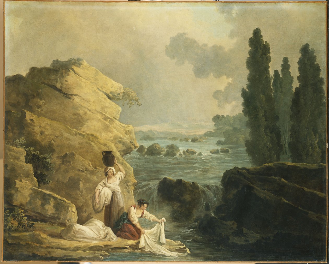 Vaskekvinder ved en kaskade af Hubert Robert