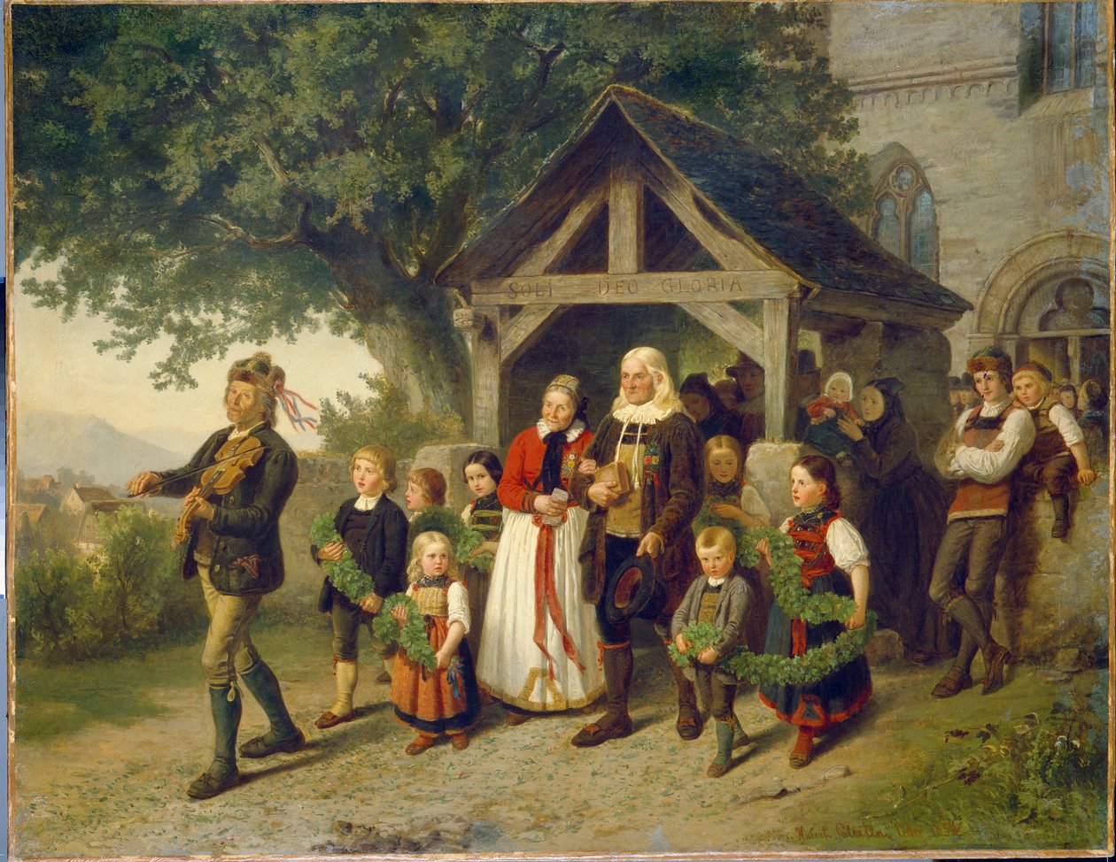 The Golden Wedding - Maleri af Hubert Salentin (1822-1910), olie på lærred af Hubert Salentin