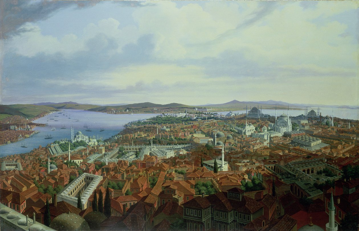 Panorama af Konstantinopel fra Suleymaniye Camii, 1844 af Hubert Sattler