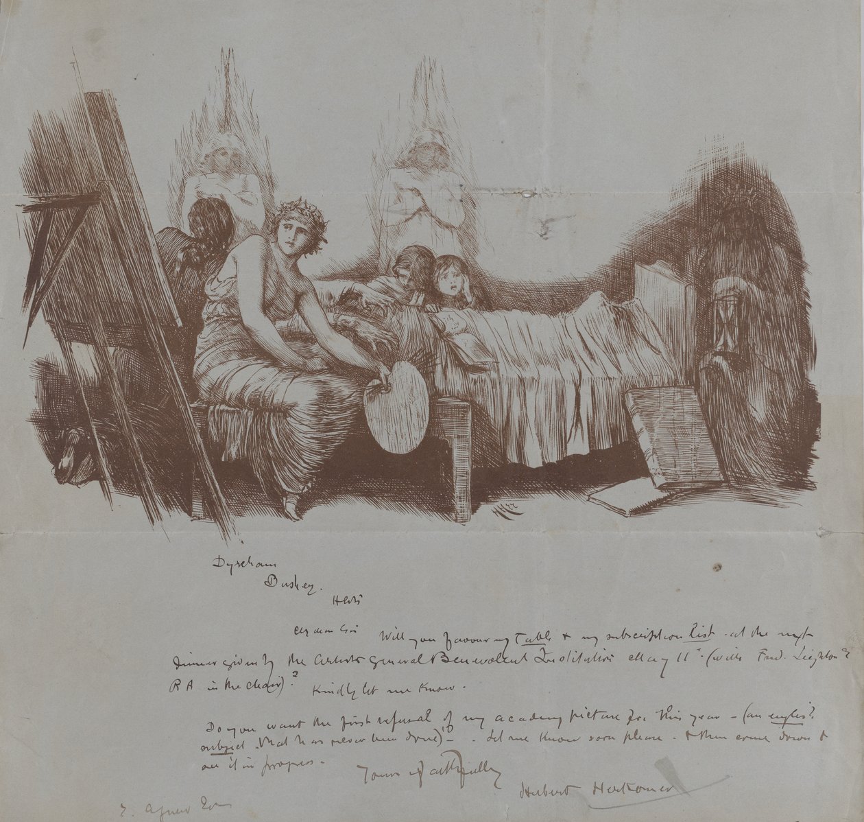 Invitation til en fordelsmiddag fra Hubert von Herkomer til Thomas Agnew, 1877-78. af Hubert von Herkomer