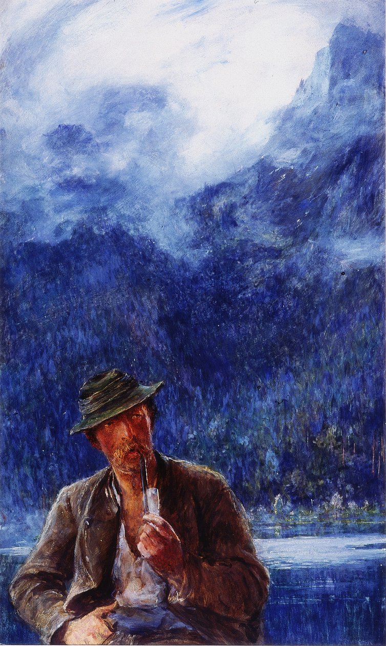 Fiskeren fra Hintersee (bc und wc på vævet papir) af Hubert von Herkomer