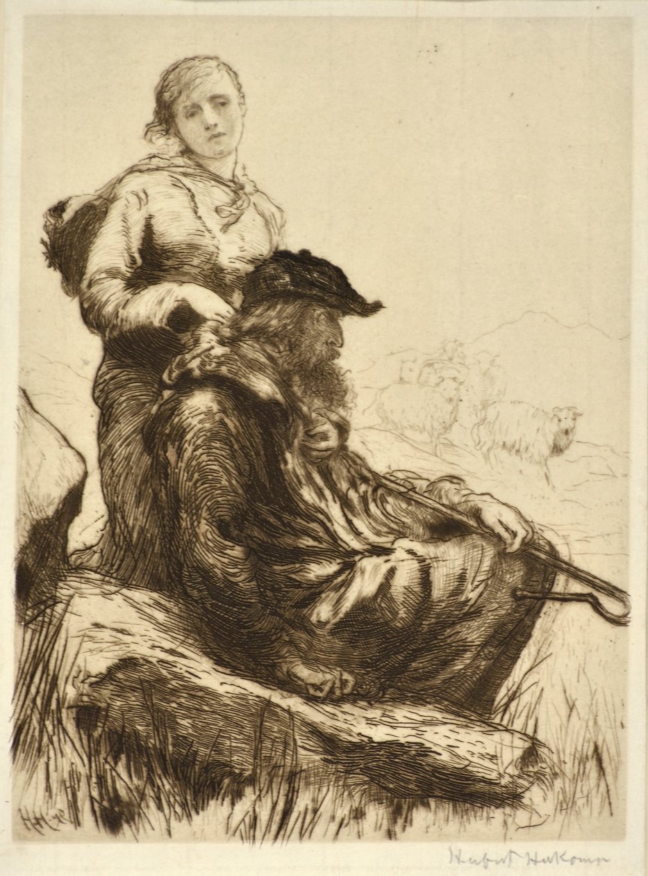 Hyrden og hans datter, ca. 1879 (radering) af Hubert von Herkomer