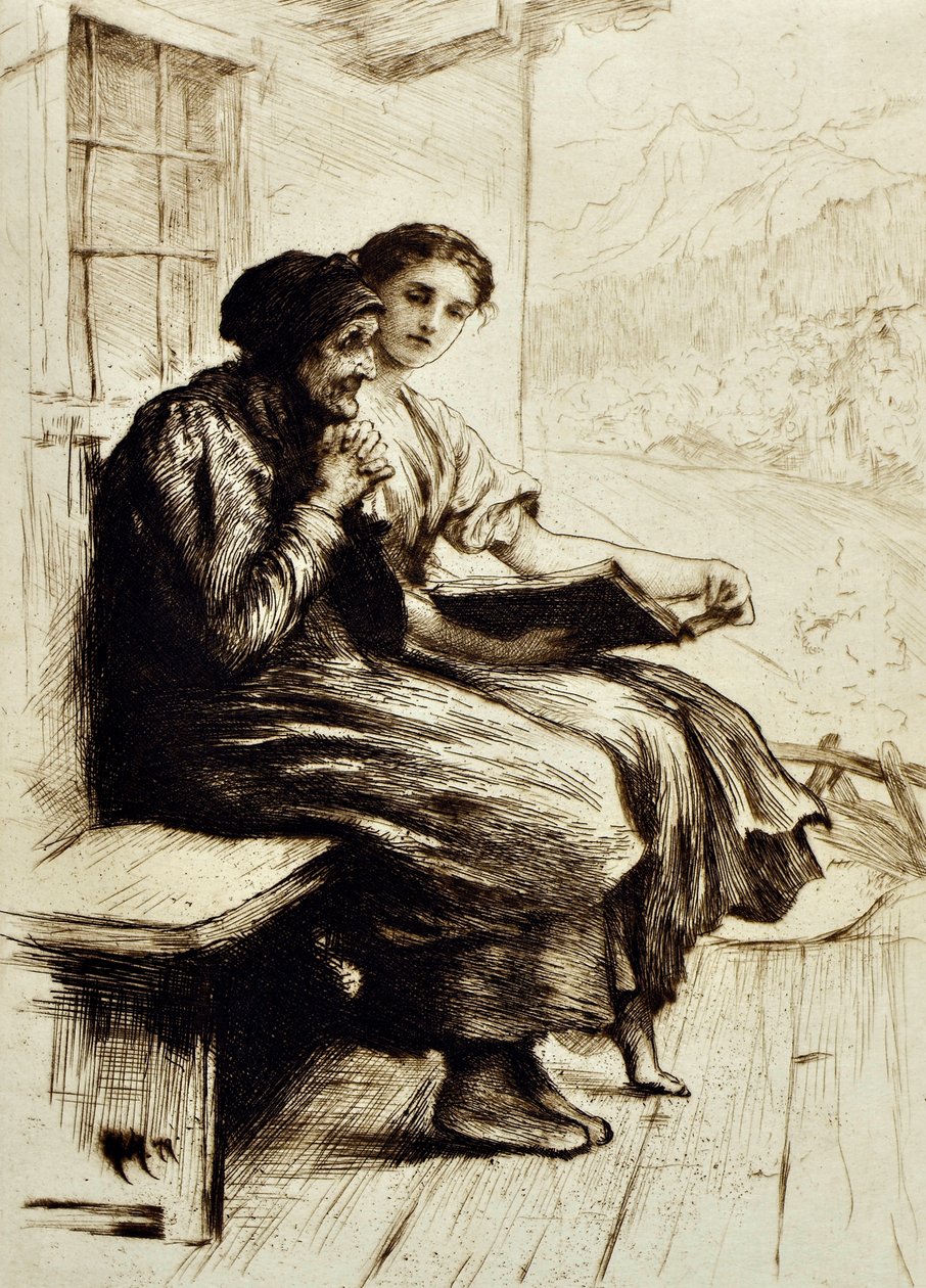 Komfortord, c.1879 (ætsning) af Hubert von Herkomer