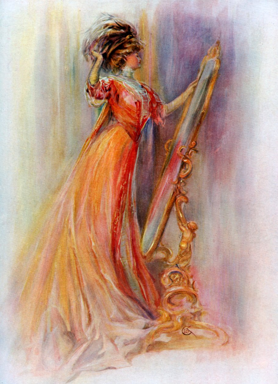 Kvinde, der beundrer sig selv i et spejl, 1908-1909. af Hubner and Wilson
