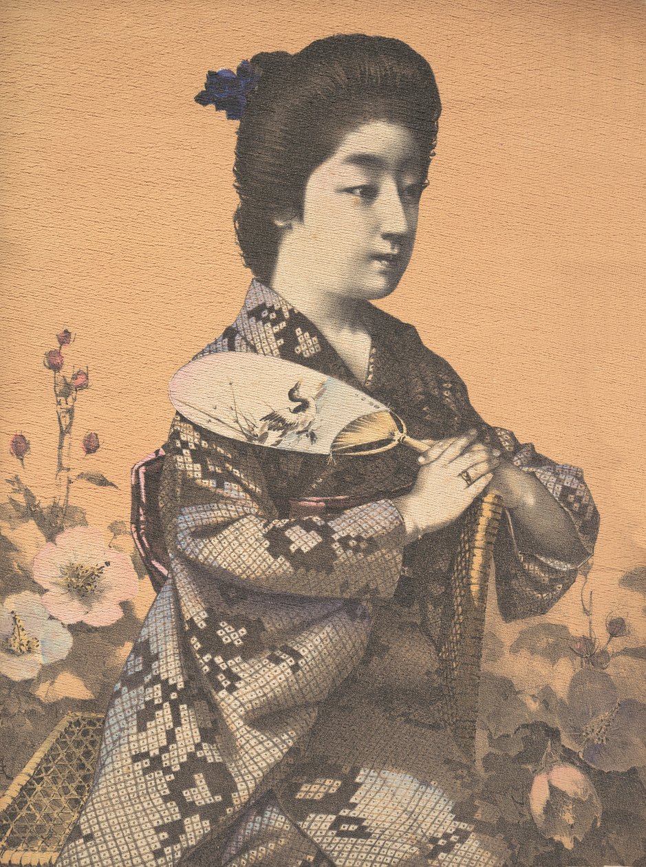 Pige med en rund papirventilator Uchiwa, ca. 1900 af Hugechi