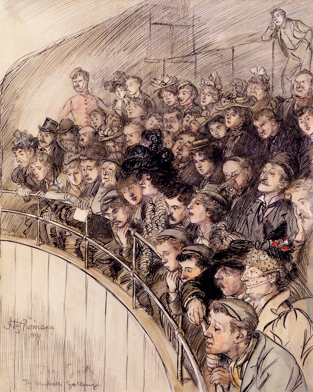 The Gods, The Vaudeville Gallery, 1899 (blæk på papir) af Hugh Thomson
