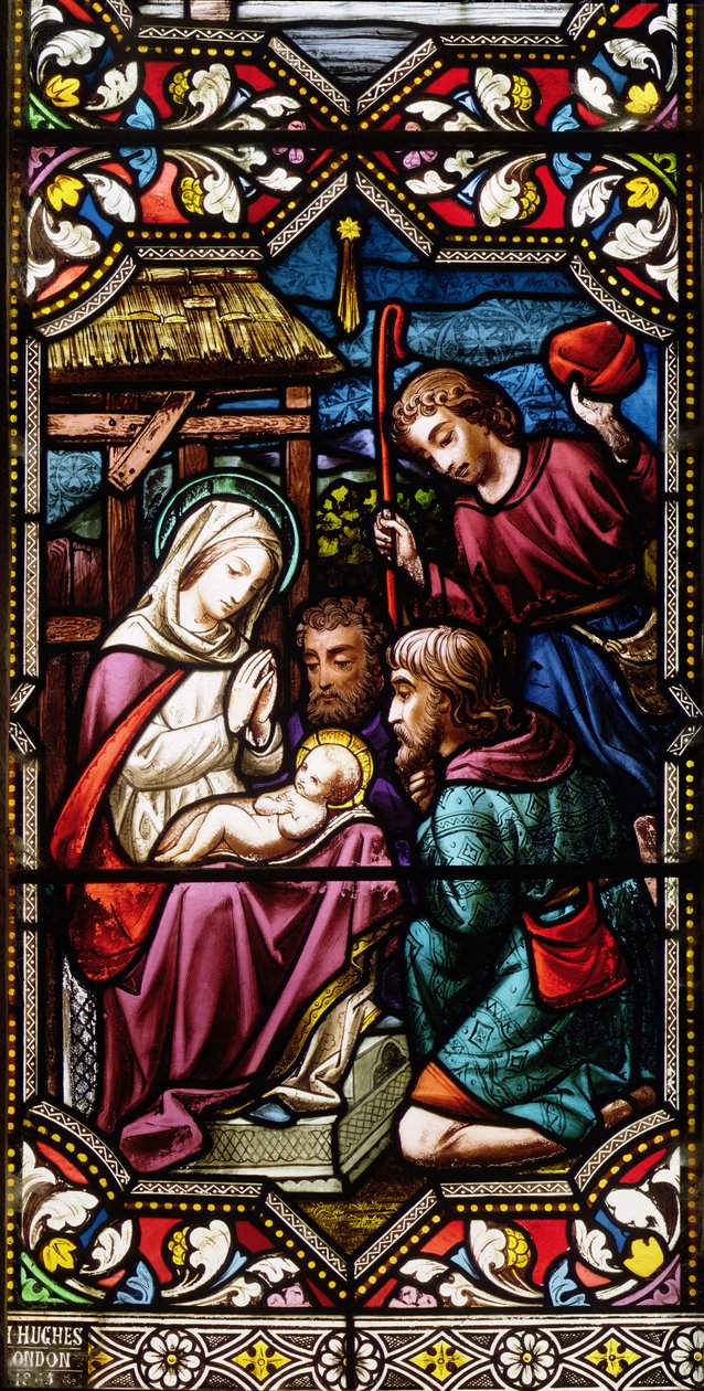 Hyrdernes tilbedelse, 1865 (farvet glas) af Hugh Hughes