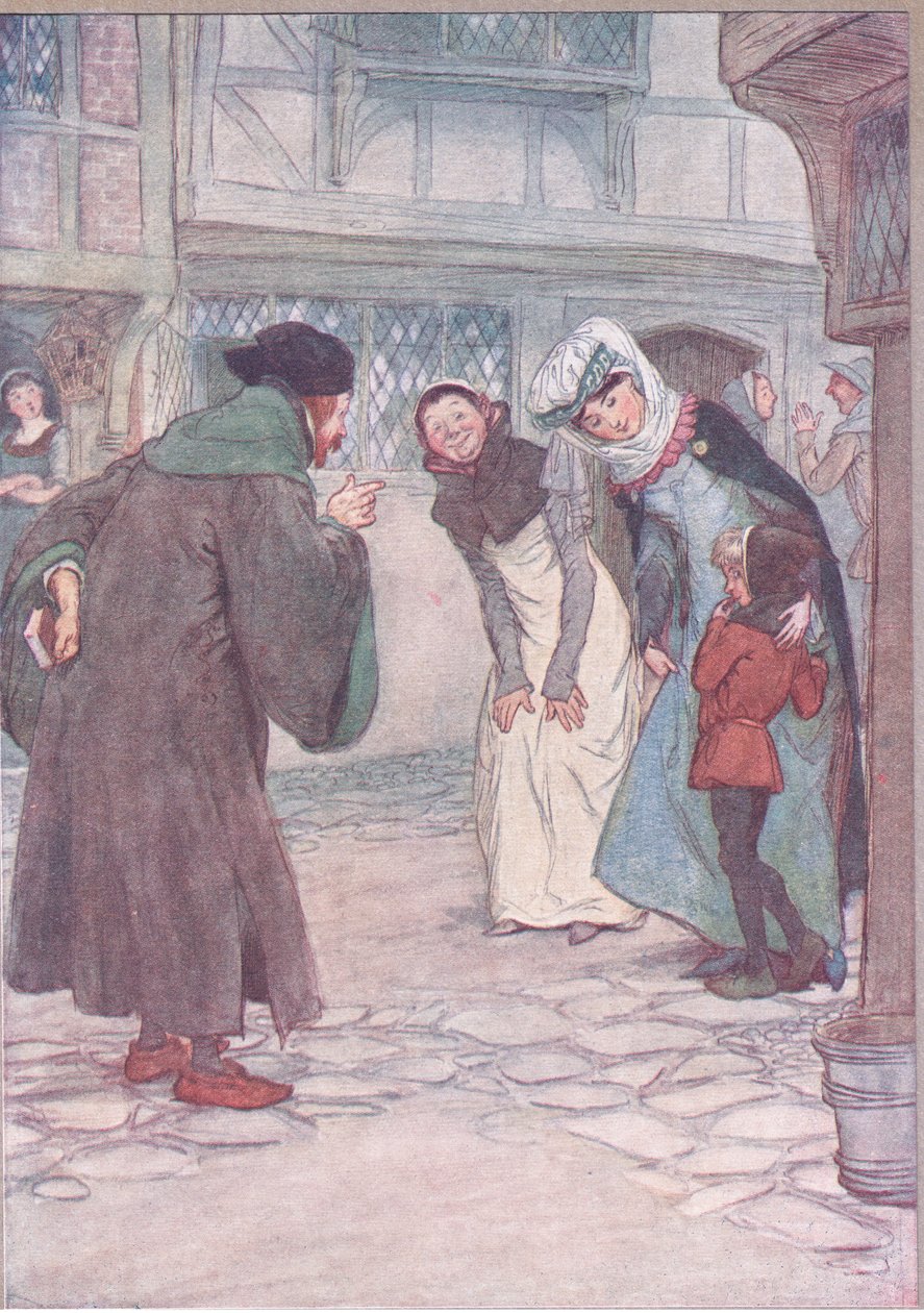 Kom så sirrah-svar din mester, vær ikke bange, illustration fra The Merry Wives of Windsor, 1910 af Hugh Thomson