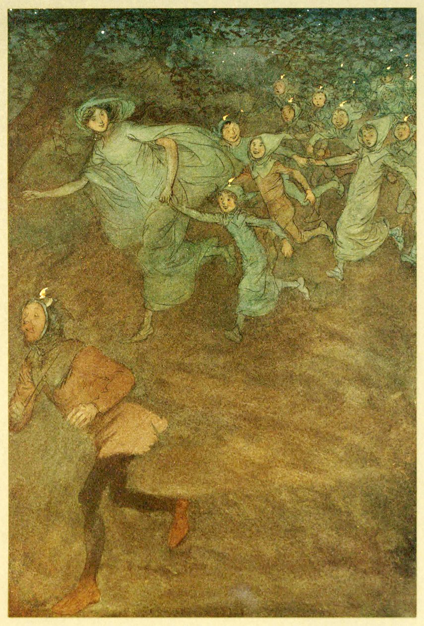 Indtast Sir Hugh Evans, Anne Page og andre, fra The Merry Wives of Windsor, pub. 1910 af Hugh Thomson