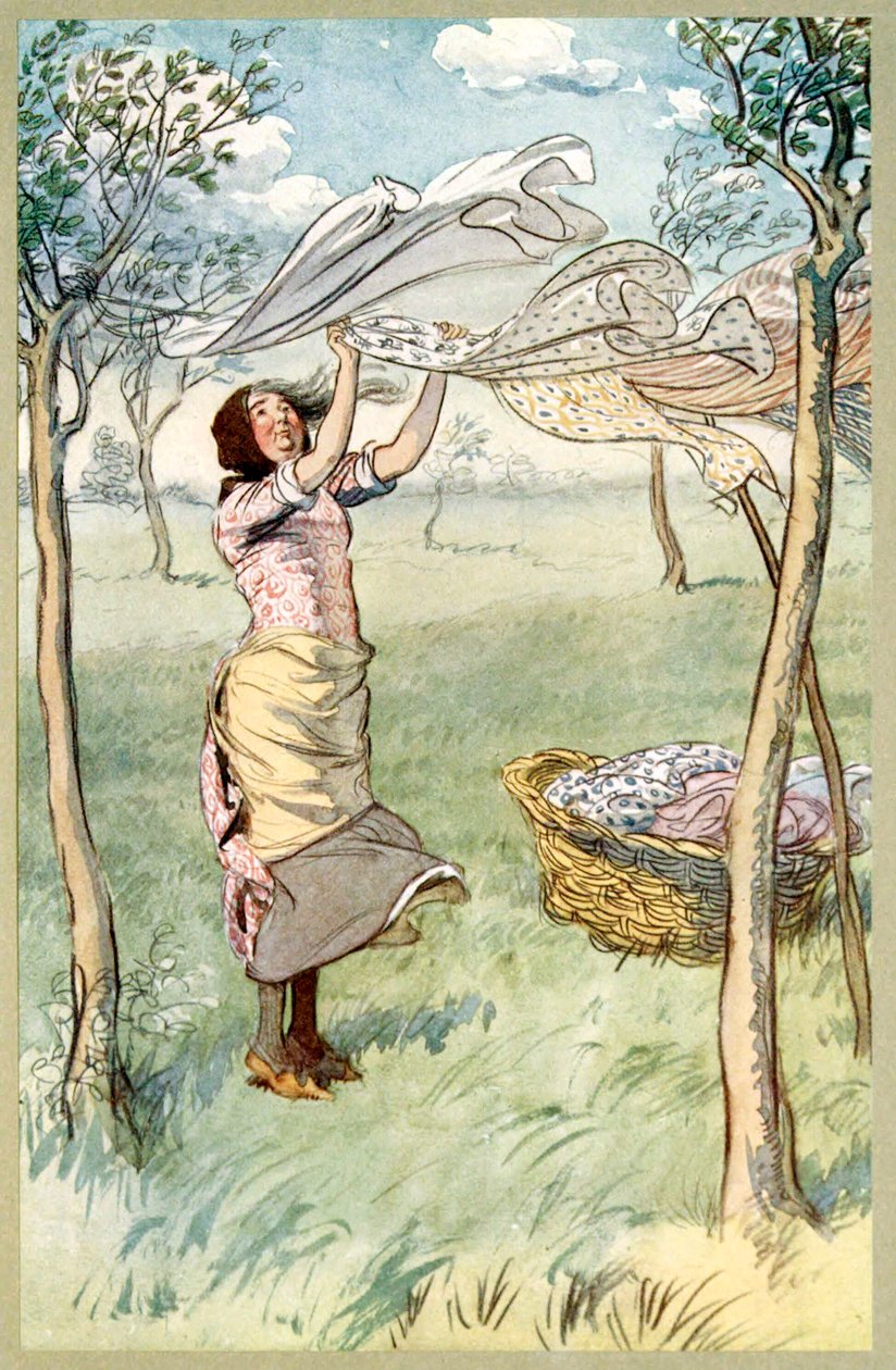 Jeg vasker, vrider .. Og gør det hele selv, fra The Merry Wives of Windsor, pub. 1910. af Hugh Thomson