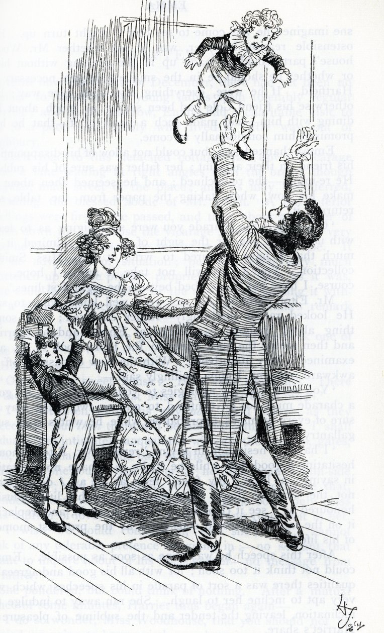 "Mr. Knightley leger med sine børn" af Hugh Thomson