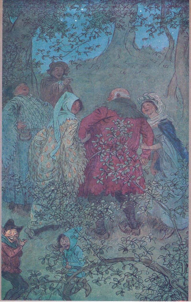 Nu, gode Sir John, hvordan lever dine Windsor-koner, illustration fra The Merry Wives of Windsor, 1910 af Hugh Thomson