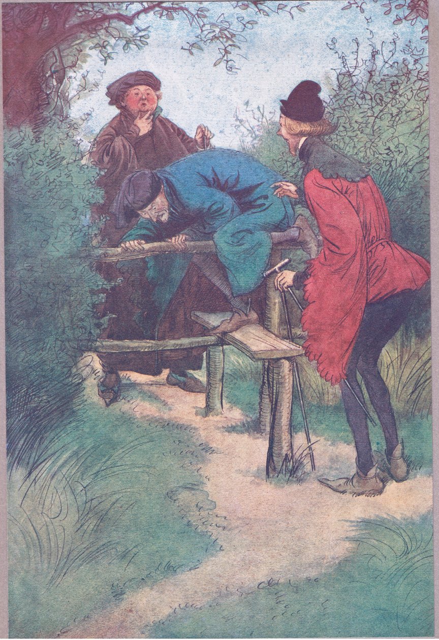 Der kommer min mester, Mister Shallow og en anden gentleman fra Frogmore, illustration fra The Merry Wives of Windsor, 1910 af Hugh Thomson