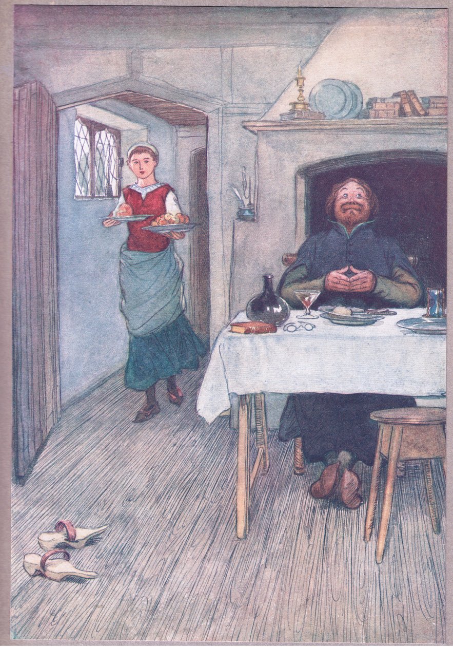 Der er pippins og ost på vej, illustration fra The Merry Wives of Windsor, 1910 af Hugh Thomson