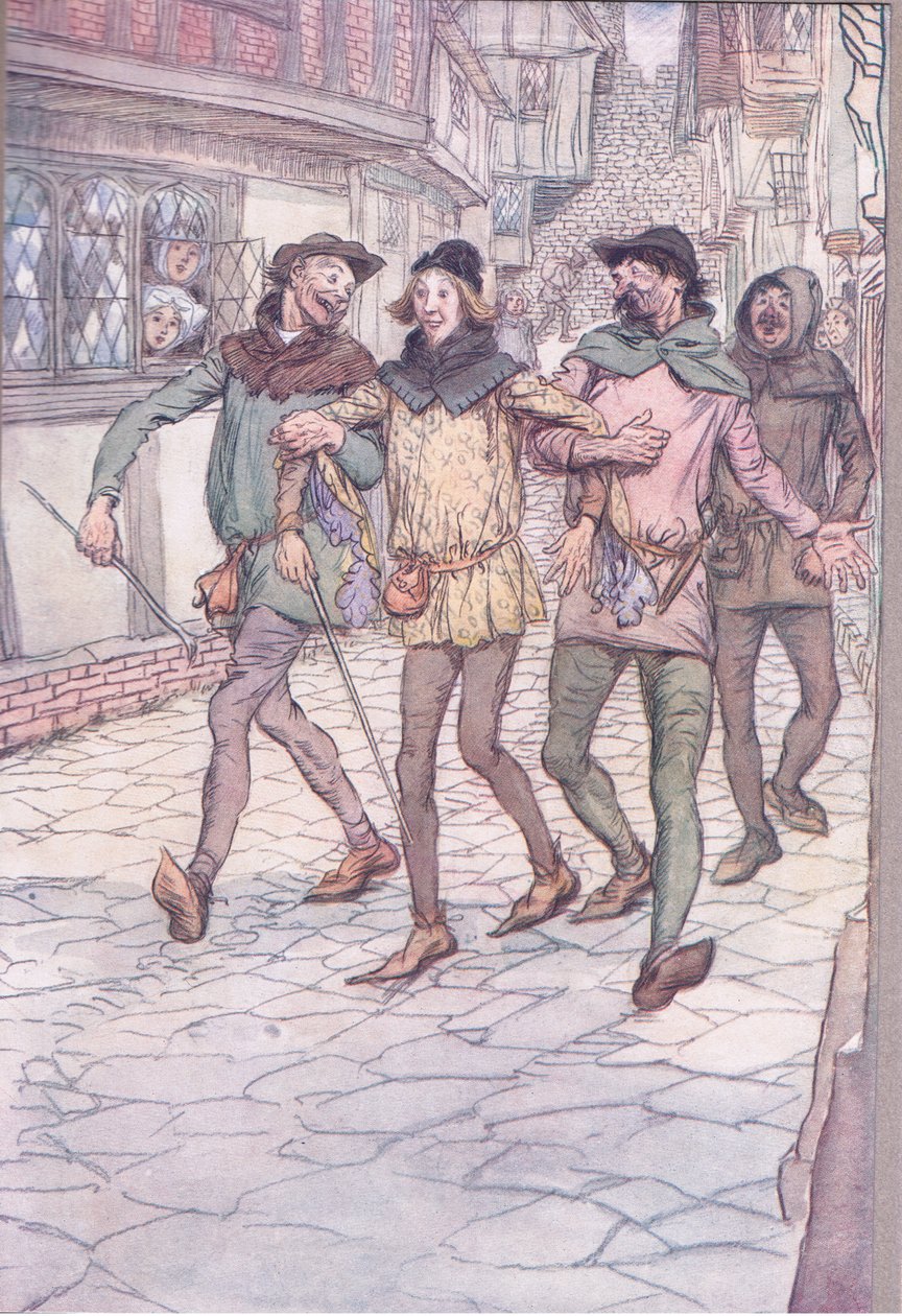 De bar mig til et værtshus, illustration fra De muntre koner af Windsor , 1910 af Hugh Thomson