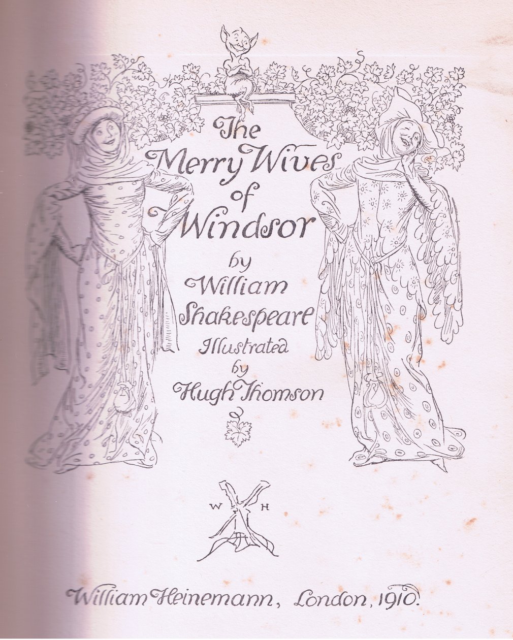 Titelsidedesign, illustration fra The Merry Wives of Windsor, 1910 af Hugh Thomson