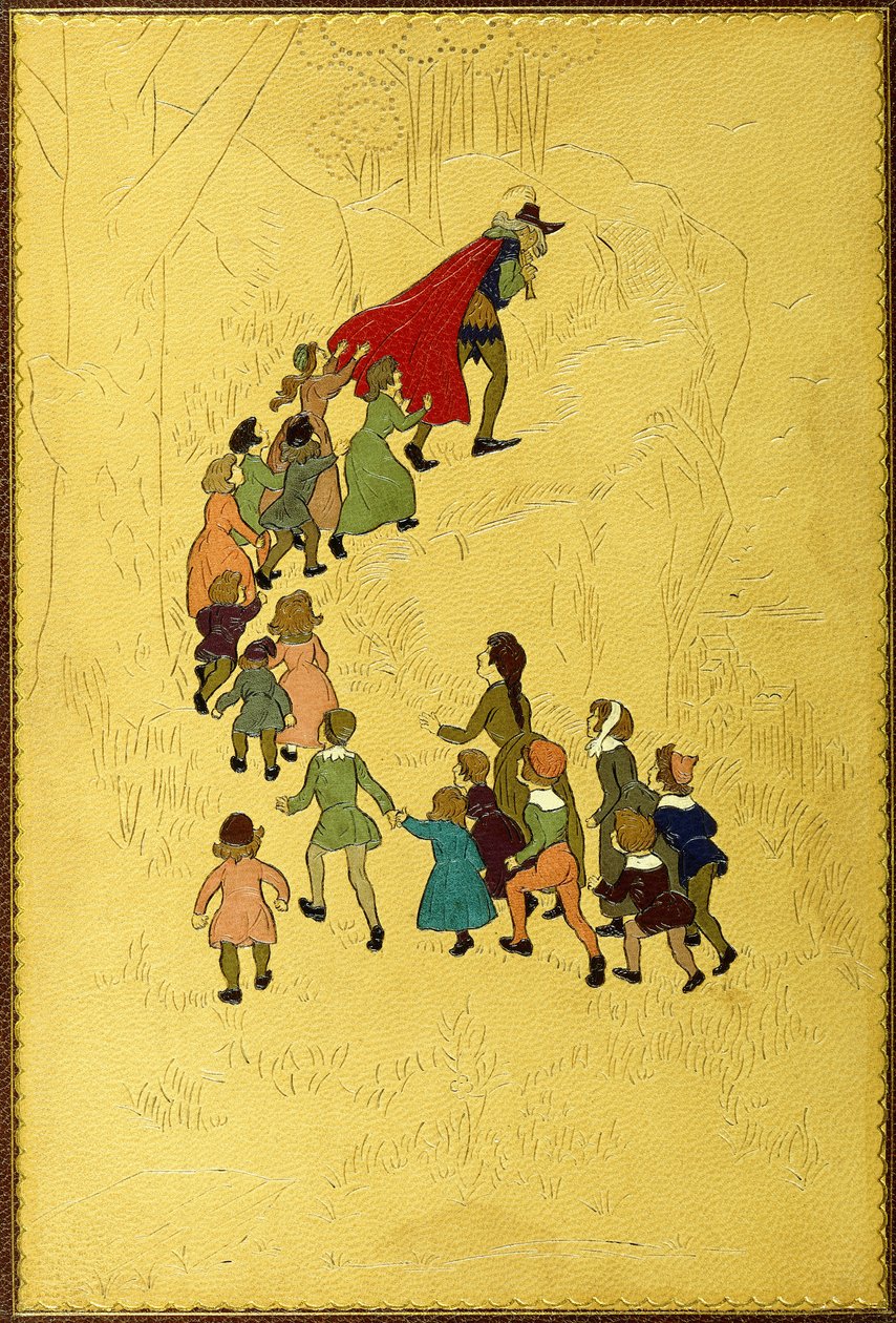 Øverste omslag, med en illustration af Piper efterfulgt af børn, 1893 af Hugh Thomson