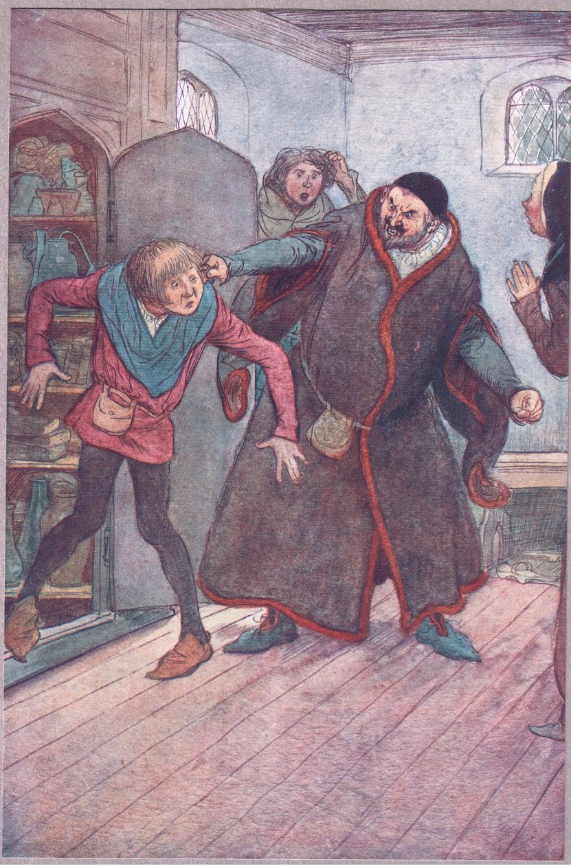 Skurk! Larron! (Pulling Simple out), illustration fra The Merry Wives of Windsor, 1910 af Hugh Thomson