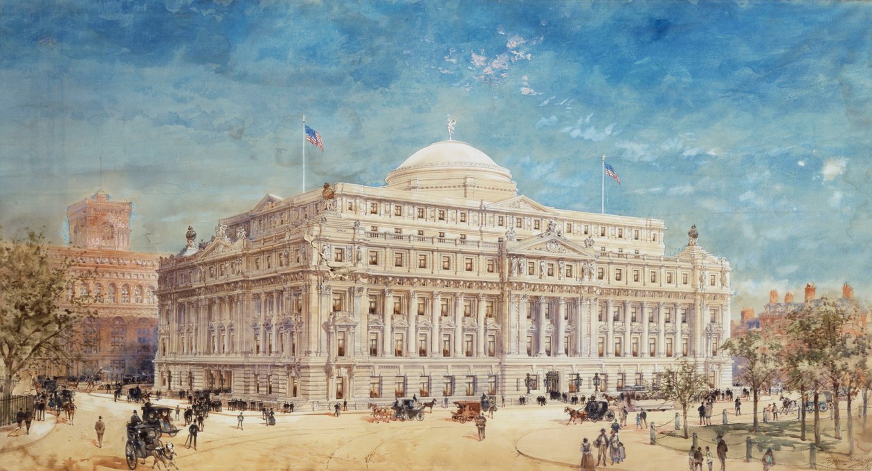 En gengivelse af et foreløbigt forslag til United States Custom House, New York af Hughson Frederick Hawley