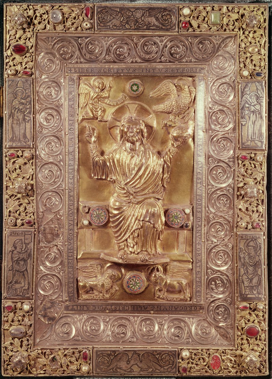 Kristus i majestæt mellem evangelisternes symboler, ca. 1228 (sølv, fin sten og emalje) af Hugo d Oignies