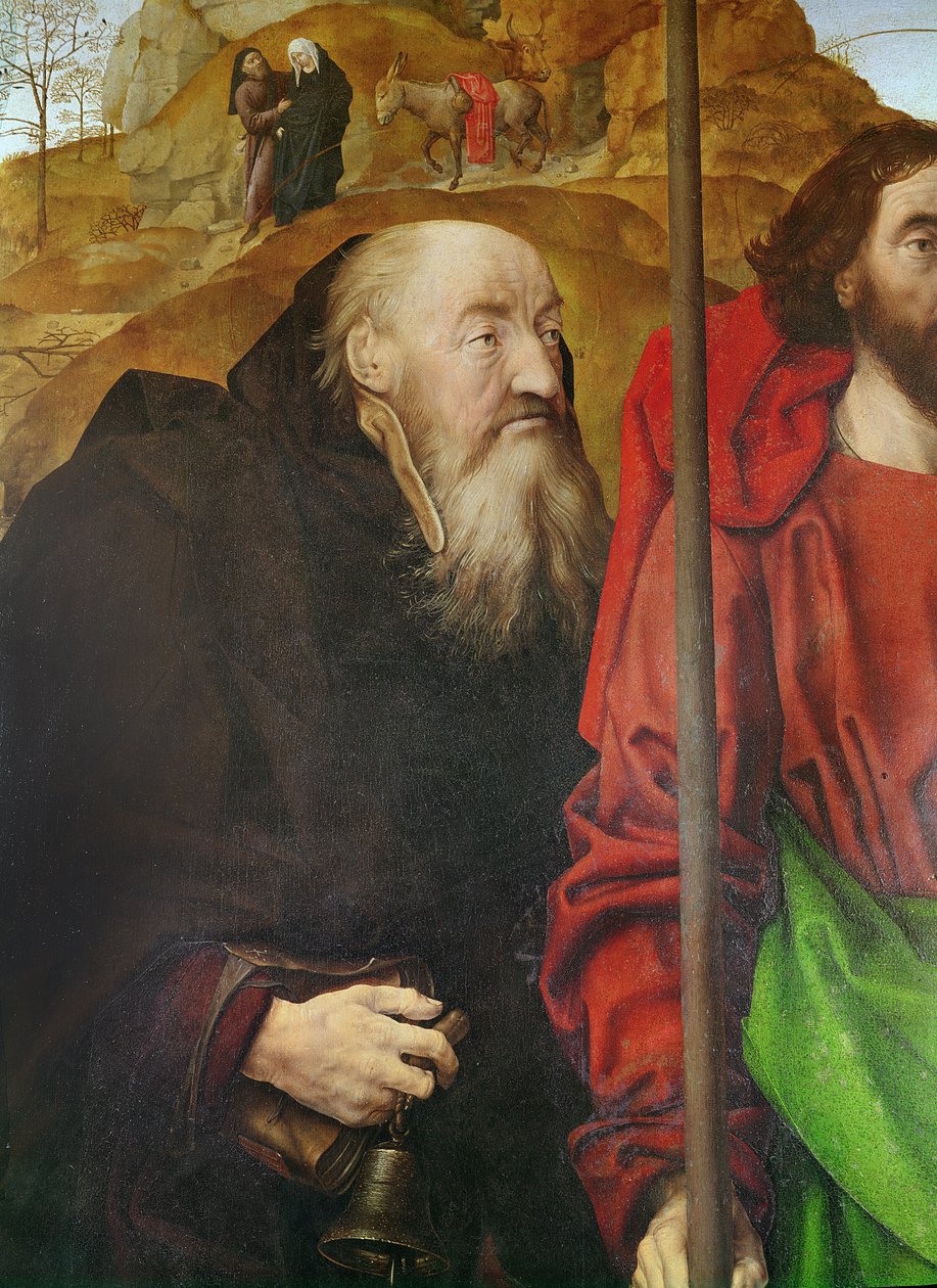 Portinari altertavle, venstre paneldetalje af Sankt Antonius hoved, c.1479 olie på panel af Hugo van der Goes