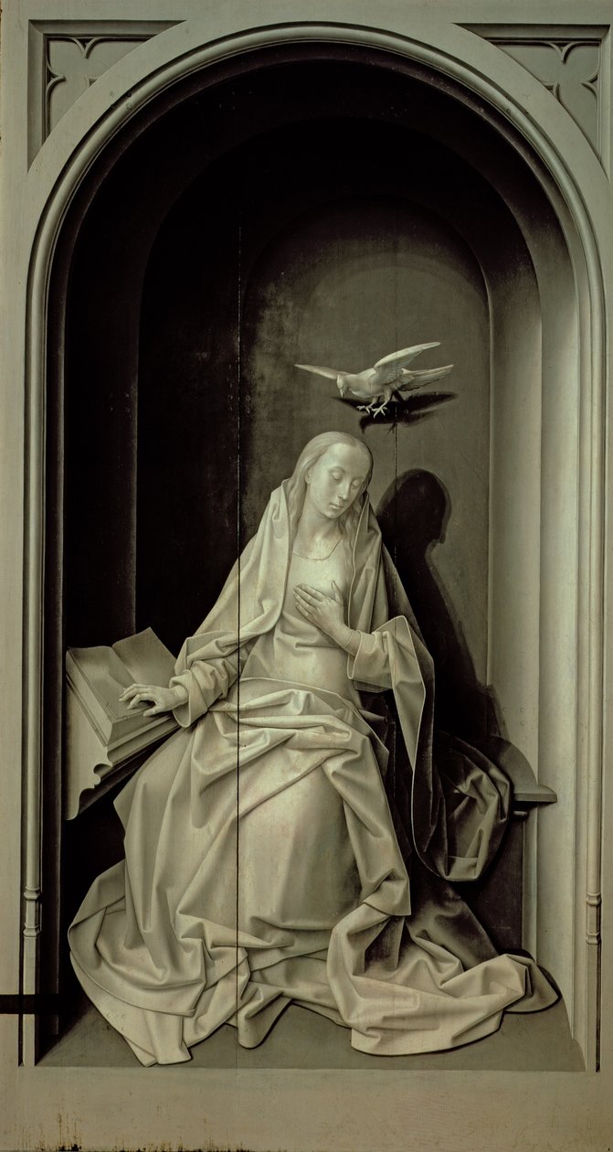 Jomfruen af Bebudelsen, fra Portinari Triptykon, ca. 1479 af Hugo van der Goes