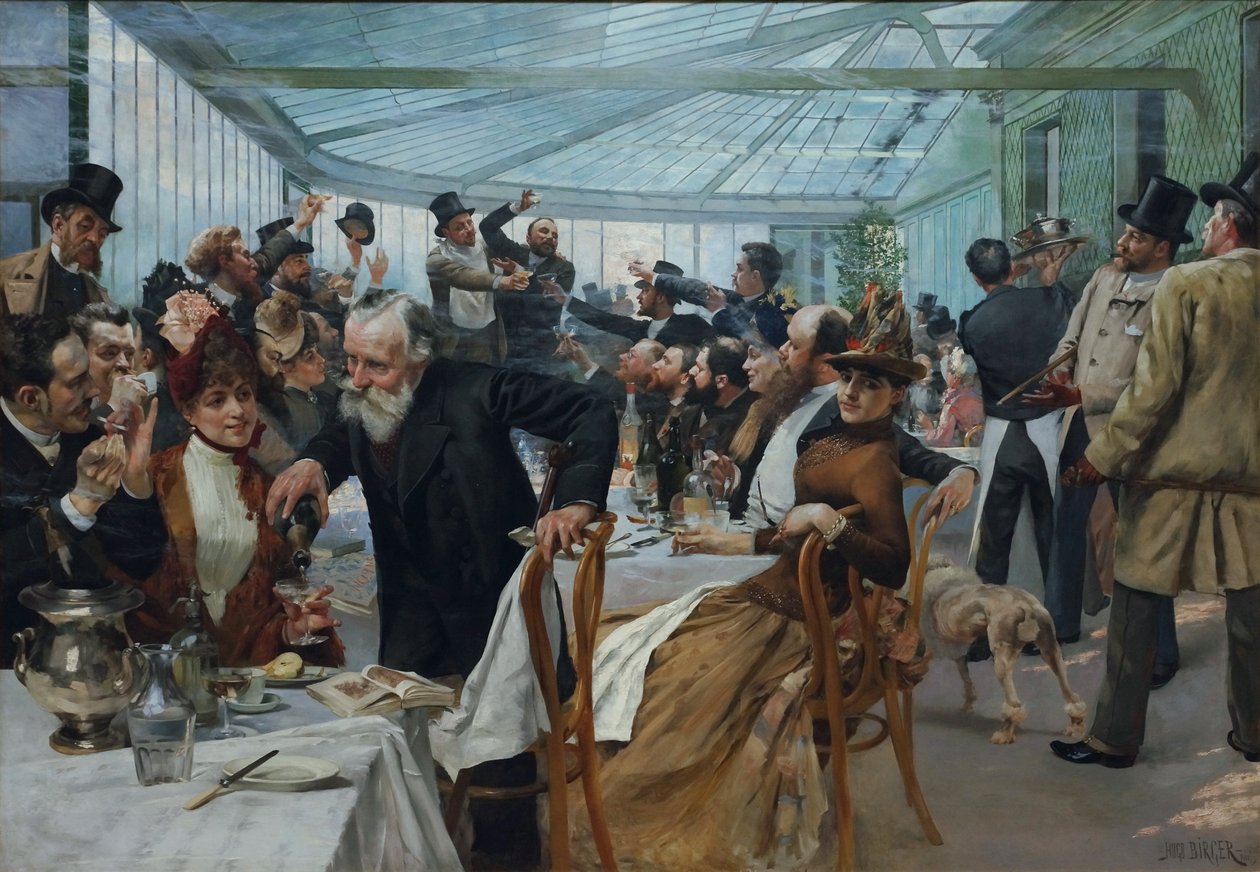 Svensk: Skandinaviske kunstneres frokost på Café Ledoyen, Paris De skandinaviske kunstneres frokost på Café Ledoyen, Paris: Lakeringsdag 1886 af Hugo Birger