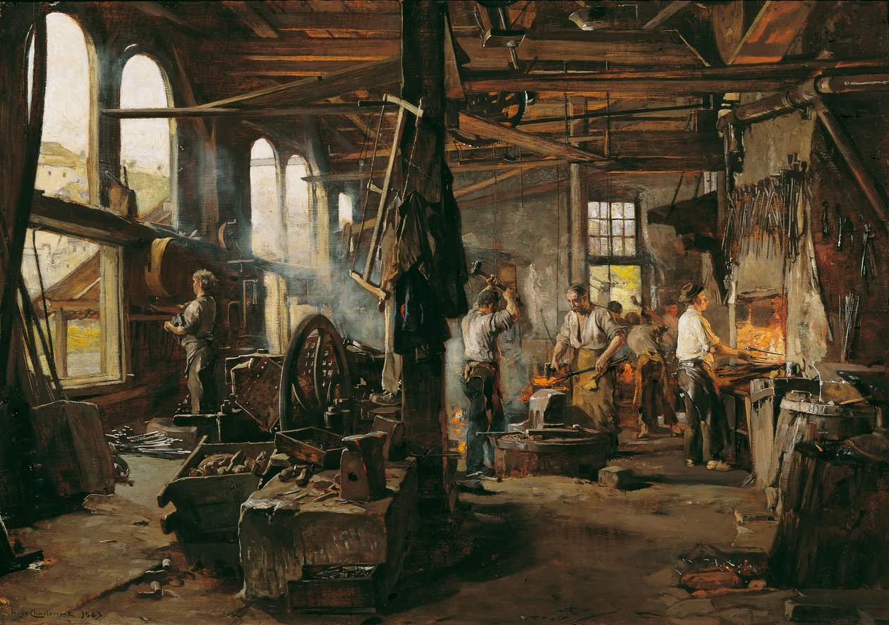 Interiør af en hammermølle af Hugo Charlemont