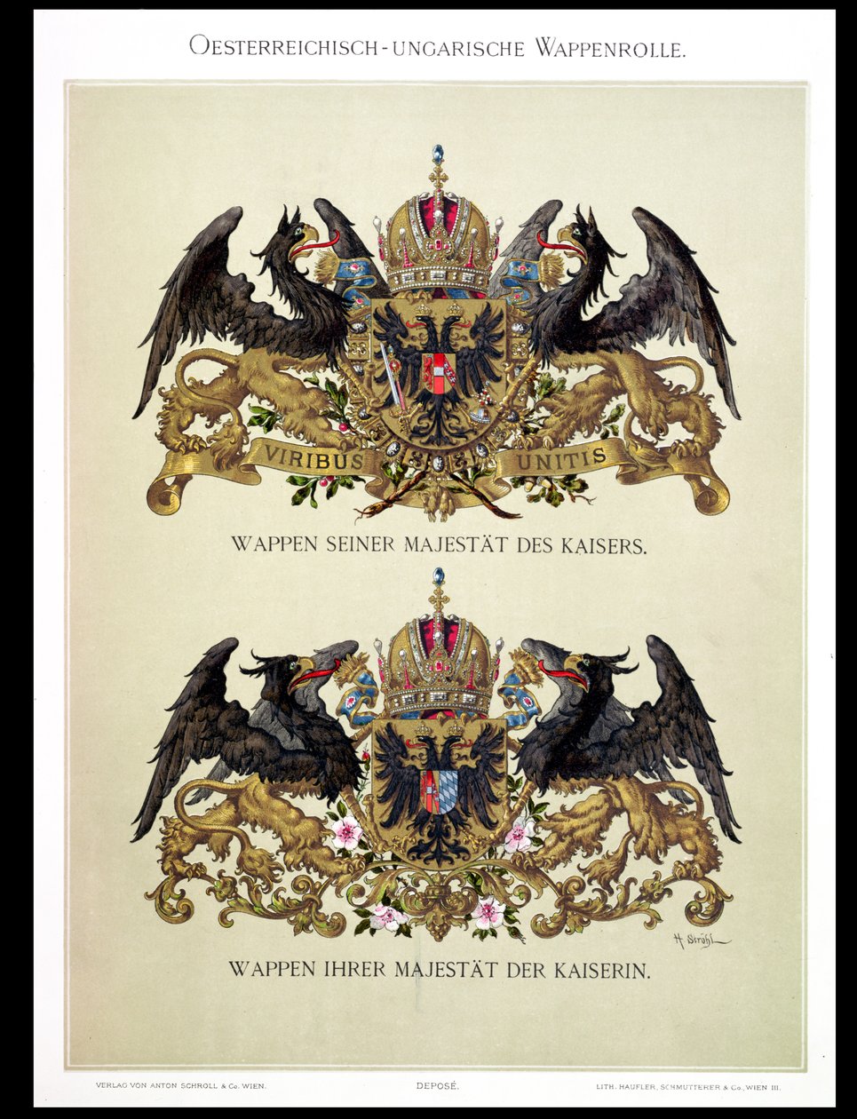 Tallerken med kejser Franz Joseph I (1830-1916) og kejserinde Elizabeth af Bayerns (1837-98) våbenskjolde fra 
