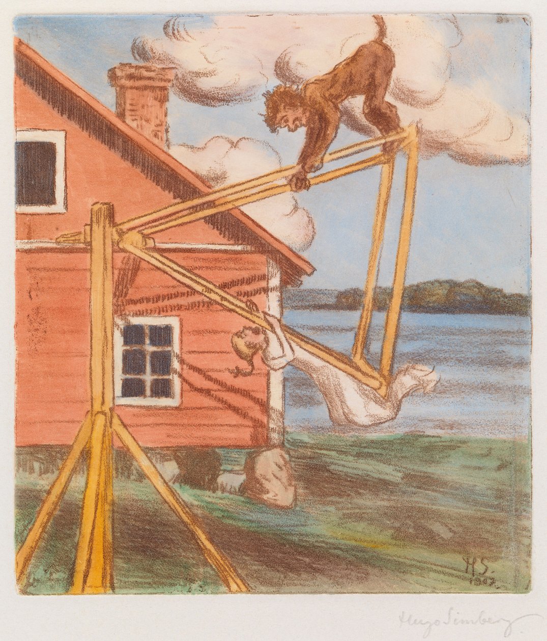 Der Teufel auf der Schaukel af Hugo Simberg