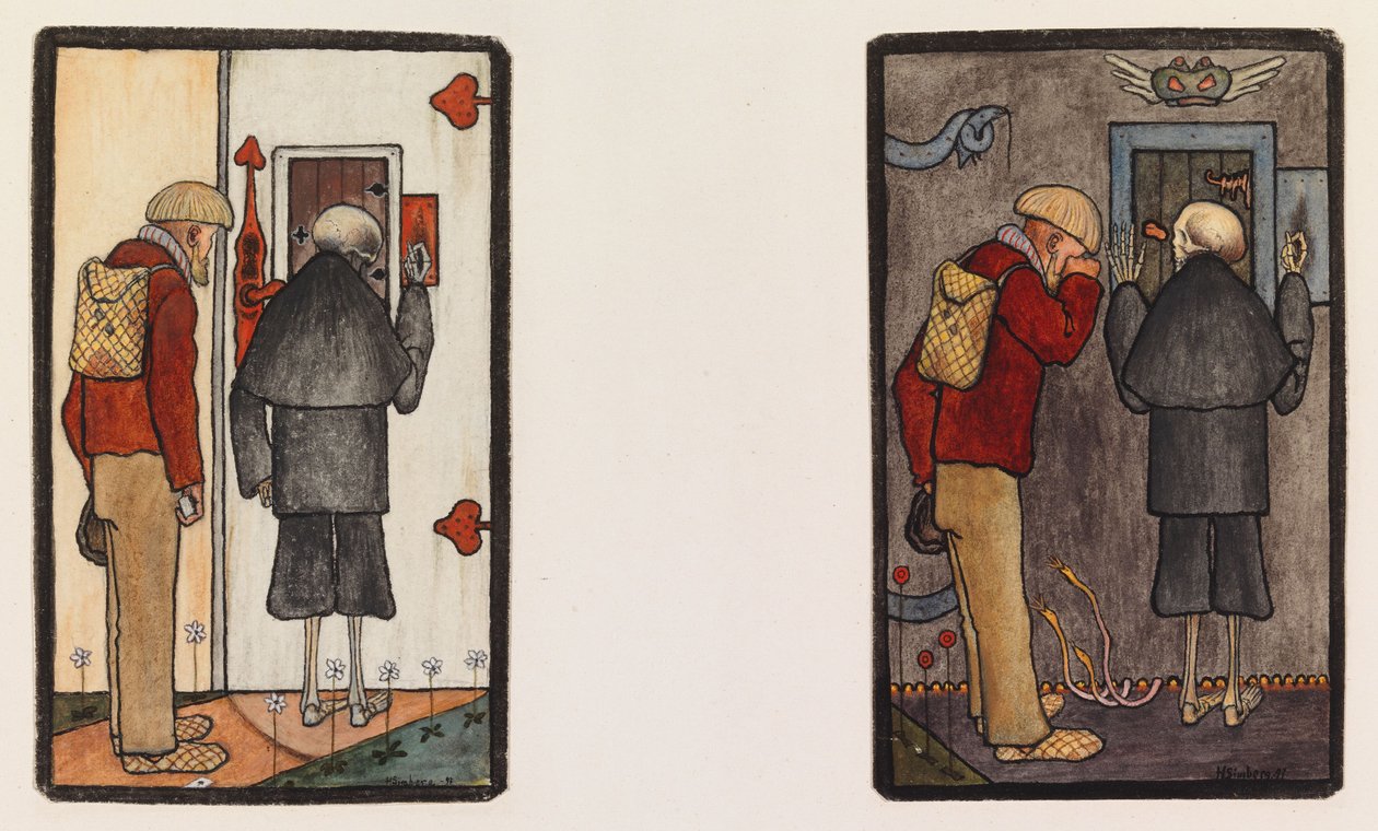 Bonden og døden ved himlens og helvedes porte af Hugo Simberg