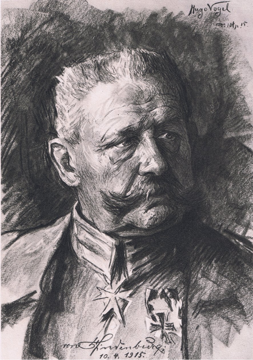 Den nye Marshall Vorwarts, illustration fra Hindenburg udgivet af Daterlandischer Derlag C U Weller Berlin, 1922 af Hugo Vogel